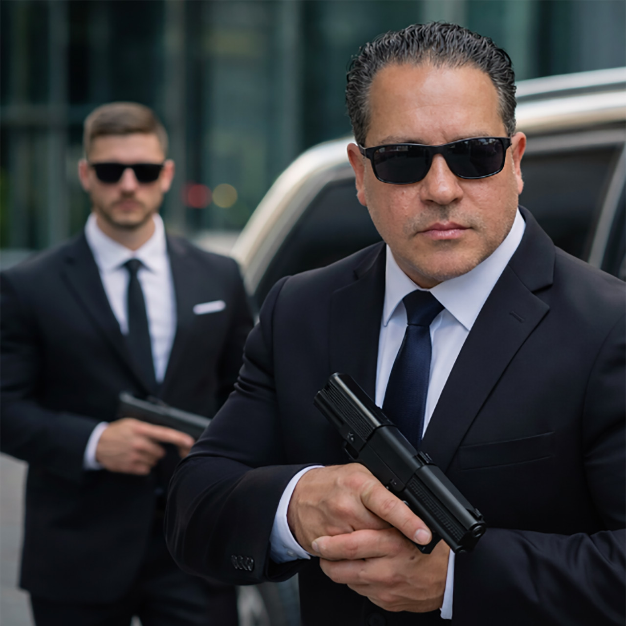 Guardion Protection security guard monitoring restricted area and perimeter fencing.